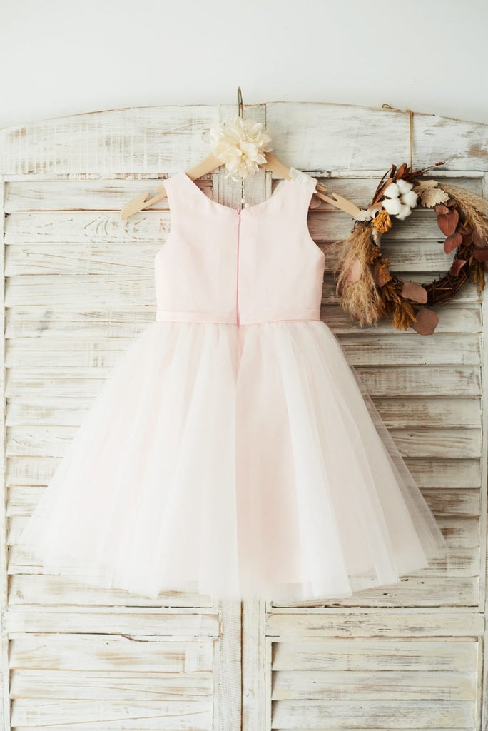 Ivory Lace Tulle Pink Satin Wedding Flower Girl Dress Junior Bridesmaid Dress Custom Size Ivory Lace Tulle Pink Satin Wedding Flower Girl Dress Junior Bridesmaid Dress Custom Size