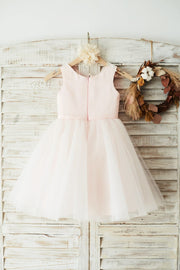 Ivory Lace Tulle Pink Satin Wedding Flower Girl Dress Junior