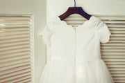 Ivory Satin Lace Tulle Wedding Flower Girl Dress with Short 