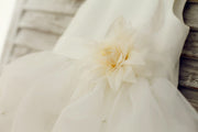 Ivory Satin Organza Ruffle Ball Gown Princess Flower Girl 