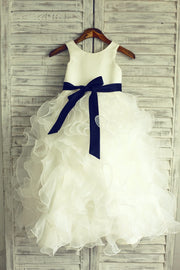 Ivory Satin Ruffle Organza Skirt TUTU Princess Flower Girl 