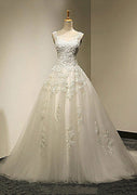 Ivory Tulle A-Line Bateau Sleeveless Court Train Wedding Dress