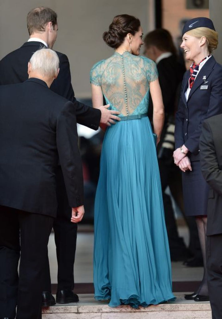 Kate Middleton A-line Blue Chiffon Lace Celebrity Prom Dress