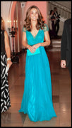 Kate Middleton Vestido Evasê Azul Chiffon Renda Celebridade Tusk Conservation Awards