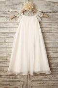 Кружевное платье с короткими рукавами в стиле бохо, шифоновое платье цвета слоновой кости для девочек