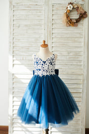 Lace Tulle Spaghetti straps Wedding Flower Girl Dress with 