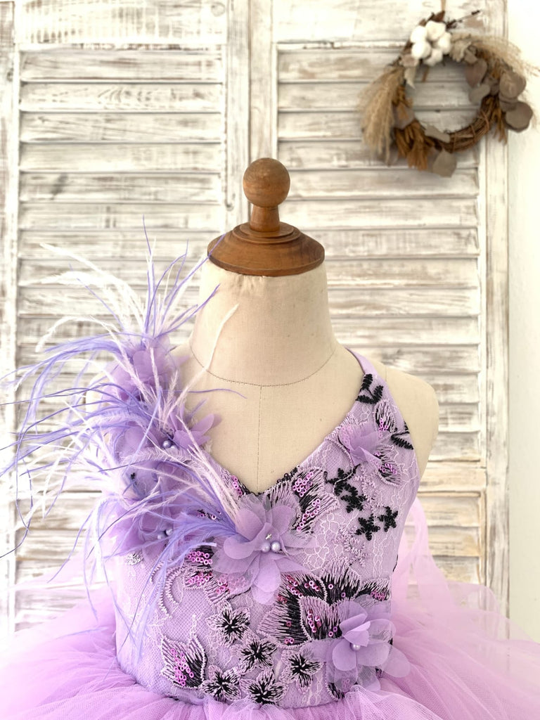 Lavender Lace Tulle Wedding Flower Girl Dress Kids Party 