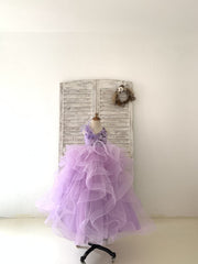 Lavender Lace Tulle Wedding Flower Girl Dress Kids Party 