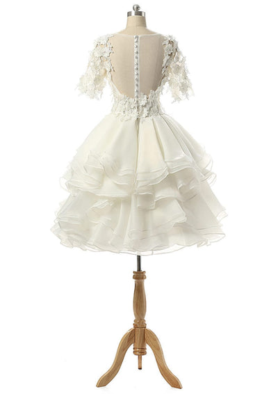 A-Line Bateau Knee Length Organza Wedding Dress Flowers - 