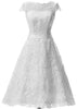 A-ligne Bateau Cap Sleeve Tea-Length Lace Wedding Dress, Sash