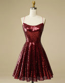 Трапеция бордового цвета с блестками и открытой спиной, свадебное платье для выпускного вечера