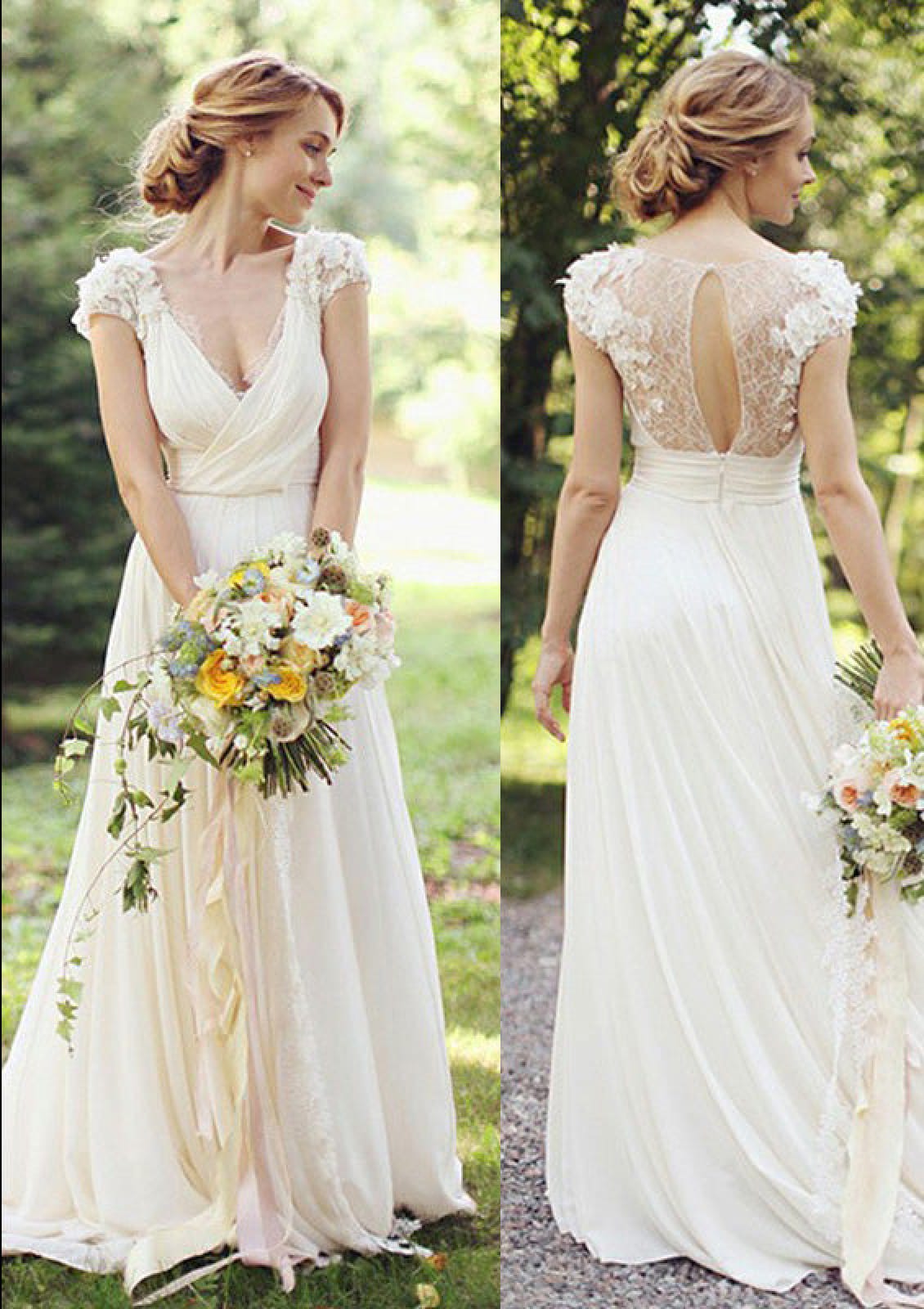 short sleeve chiffon wedding dress Chiffon A-line V-neck Short Sleeves Wedding Dresses SW577