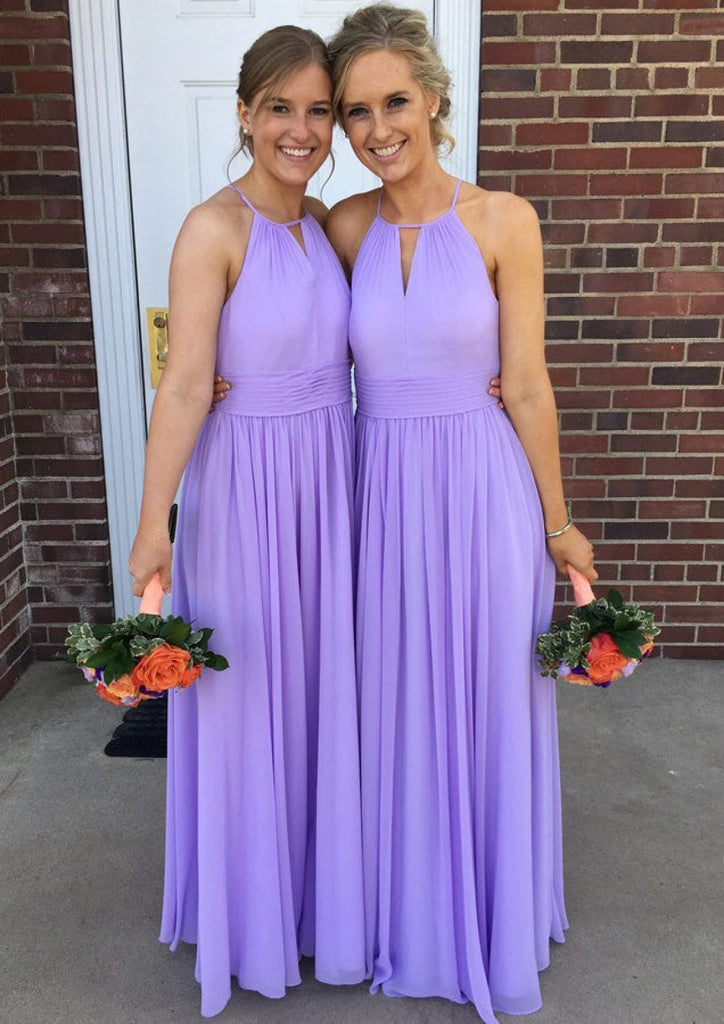 Sleeveless A-line Scoop Neck Floor-Length Lilac Chiffon Wedding Party -  Princessly