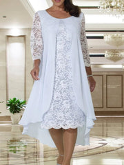 A-line Hi Low Chiffon Lace Long Sleeve Mother of Bride Dress