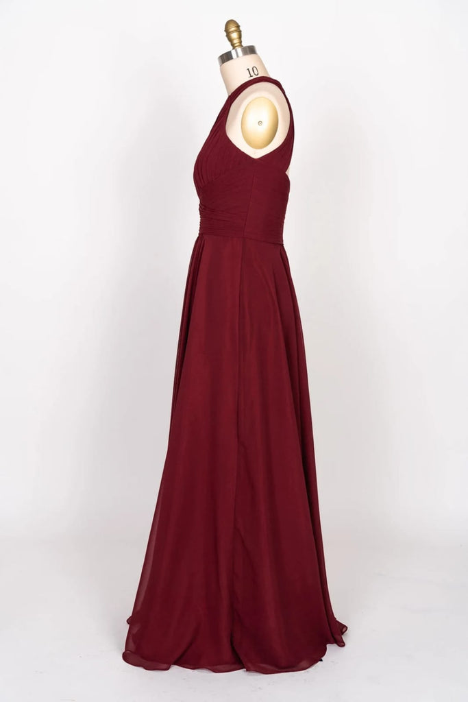 Halter Chiffon Lace A-line Long Maroon Prom Dress Burgundy Evening