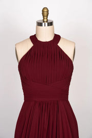 A-line High Halter Keyhole Burgundy Chiffon Long Bridesmaid 