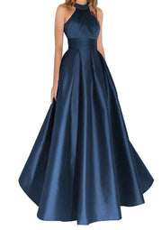 A-line/Princess High-Neck Sleeveless Long/Floor-Length Satin