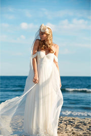 Ivory Chiffon Off Shoulder Wedding Party Dress