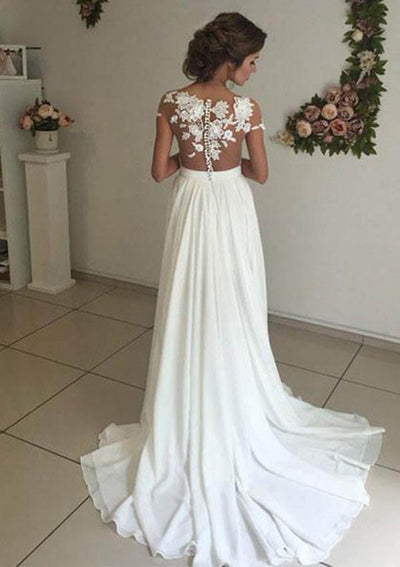 A-line Chiffon Court Train Split Wedding Dress Bridal Gown 
