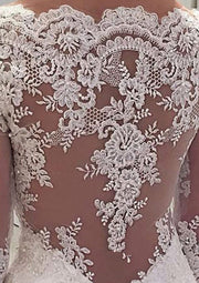 A-Line Long Sleeve Sweetheart Court Train Lace Wedding Dress