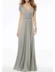 A-line V Neck Floor Length Chiffon Mother of Bride Dress 