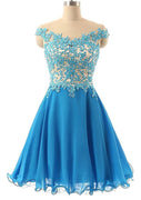 A-line Off Shoulder Short/Mini Tulle Homecoming Dress, Lace Beaded
