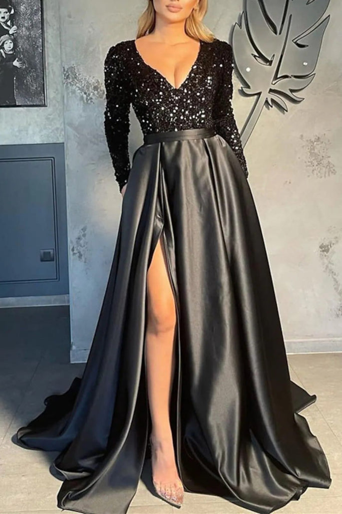 A-Line Celebrity Style Sparkle Sexy Party Wear Prom Dress V
