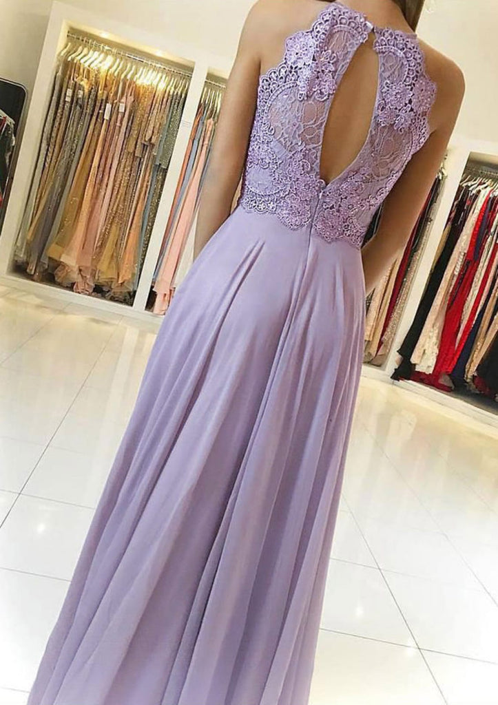 A-line Scoop Neck Sleeveless Lavender Lace Chiffon