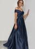 A-lijn Off-shoulder Overslag Vloerlang Charmeuse Navyblauwe Galajurk