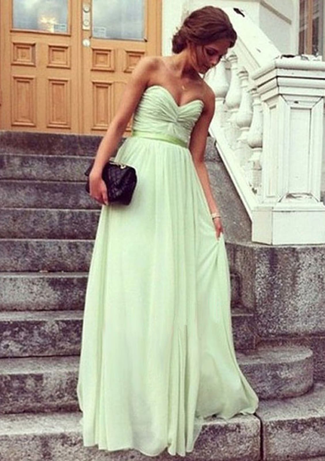 Sleeveless V Back Ruched Green Chiffon Tank Short Bridesmaid Dress