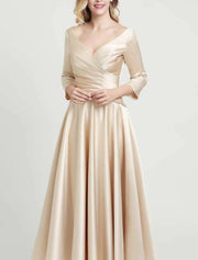 A-line V Neck Ankle Length Satin 3/4 Sleeve Mother of Bride 