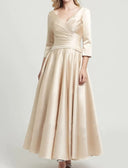A-line Surplice Ankle Length Satin Ruched Wedding Guest/Mother of Bride Dress