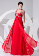 A-line Sweetheart Beaded Empire Off Shoulder Chiffon Overlay Long Evening Dress