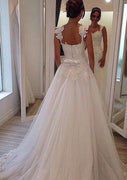 A-line Sweetheart Open Back Ivory Tulle Bridal Gown Wedding Dress