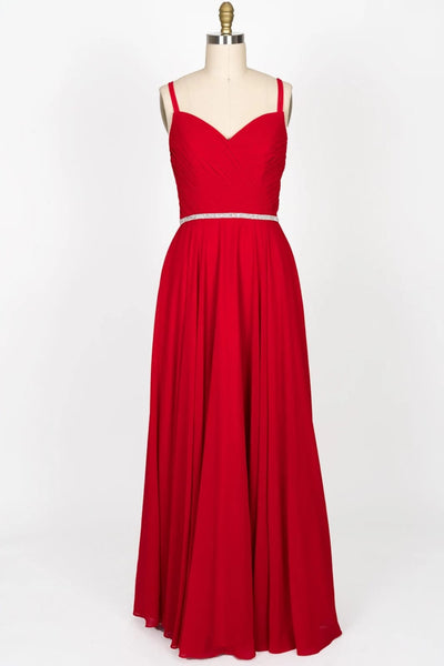 A-line Sweetheart Strap Beaded Red Chiffon Long Bridesmaid