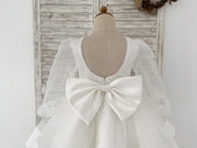 Long Organza Sleeves Sequin Tulle V Back Wedding Flower Girl