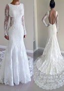 Кружевное свадебное платье с длинным рукавом и открытой спиной