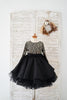 Lange Ärmel Gold Pailletten Schwarz Satin V Rücken Hochzeit Blumenmädchen Kleid Kinder Partykleid - 1T