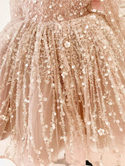 Long Sleeves Mauve Crystal Beaded Wedding Flower Girl Dress 