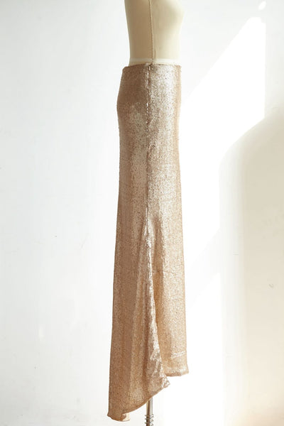 Matte Champagne Gold Long Sequin Fitted Skirt /Wedding 