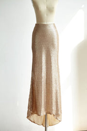 Matte Champagne Gold Long Sequin Fitted Skirt /Wedding 