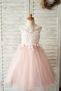 Лиловый Тюль цвета слоновой кости, кружево с вырезом на спине, свадебное платье с цветочным узором для девочек, детское торжественное платье