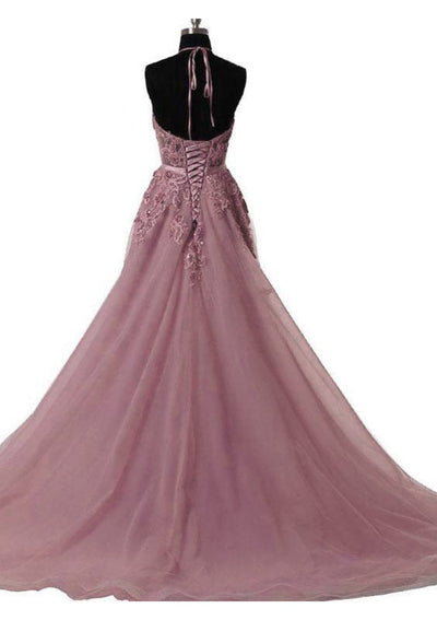 Tulle Prom Dress A-Line/Princess Scoop Neck Court Train