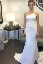 Mermaid Ivory Satin Special Neck Wedding Dress