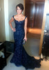 Mermaid ärmellos Boden Länge Hof Marineblaue Pailletten Abendkleid, Schärpe