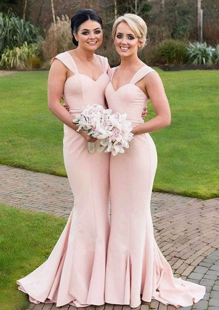 Mermaid Rose Gold Sweetheart Straps Sweep Satin Wedding Party Bridesma - Princessly Mermaid Rose Gold Sweetheart Straps Sweep Satin Wedding Party Bridesma - Princessly