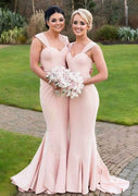 Meerjungfrau-Rose-Gold-Schatz-Riemen-Schleife-Satin-Hochzeitsfest-Brautjungfernkleid