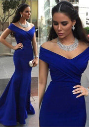 Trumpet/Mermaid Off-The-Shoulder Sweep Train Satin Prom
