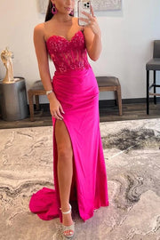 Mermaid / Trumpet Prom Dresses Empire Dress Formal Sweep / Brush Train Sleeveless Sweetheart Charmeuse with Appliques 2024