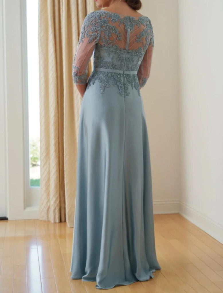V Neck Floor Length Chiffon A-line Mother of Bride Dress, Lace - Princessly V Neck Floor Length Chiffon A-line Mother of Bride Dress, Lace - Princessly